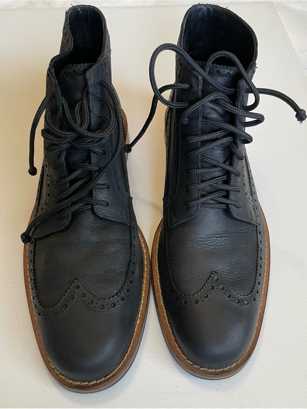 Cole Haan Men's Jayhawk Black Leather Wingtip Lace-Up Boots